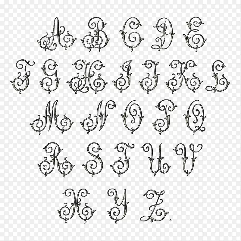 26个花纹字母设计矢量图