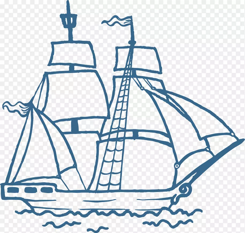 蓝色简约帆船装饰图案