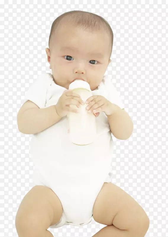 可爱小宝宝抱着奶瓶喝奶