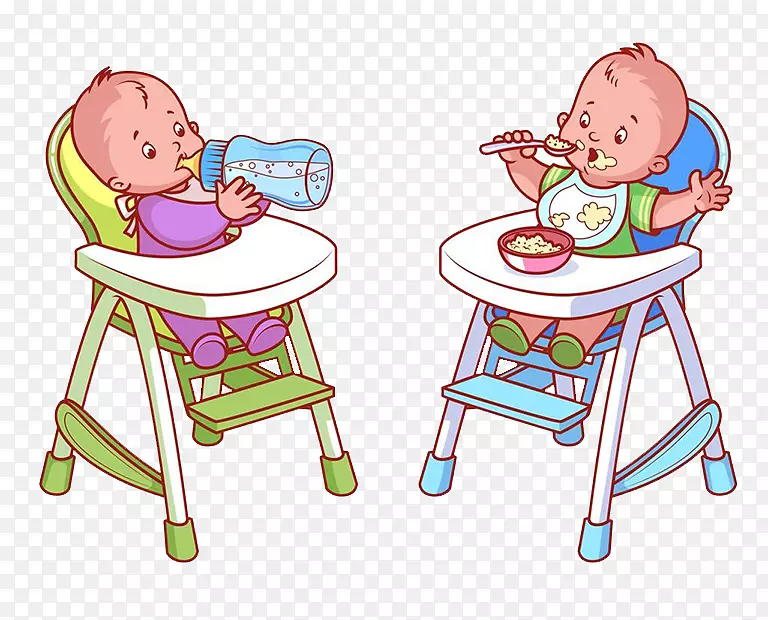 卡通小孩在吃饭喝奶