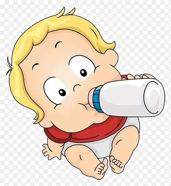 卡通金色头发胖胖婴儿在喝奶