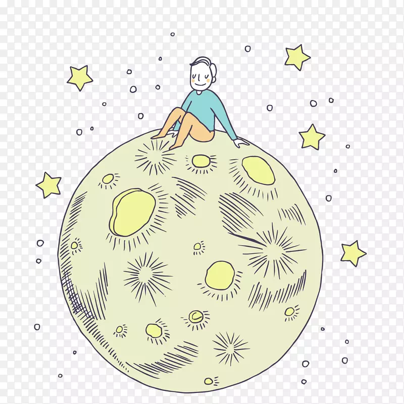 彩绘坐在月球上的男子矢量