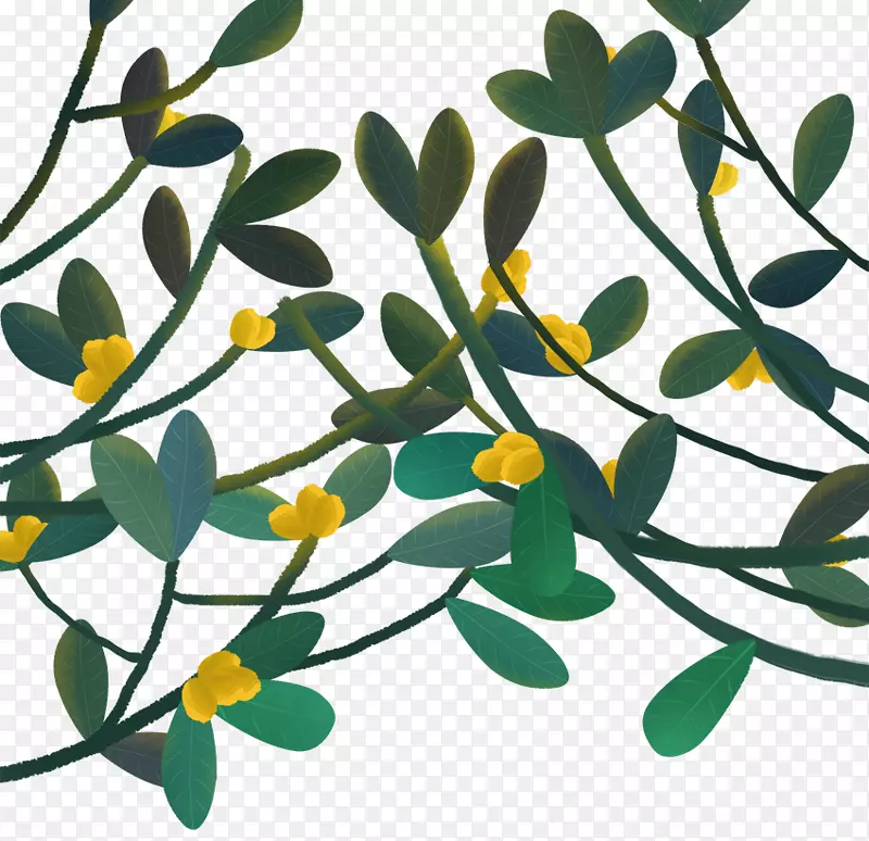 手绘立夏绿树黄花装饰插图