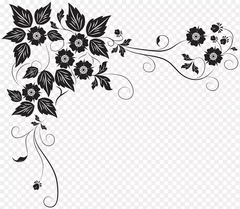 黑色法式花卉边框PNG图片
