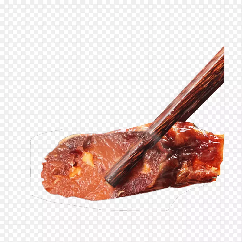 筷子夹美味腊肉烤肠