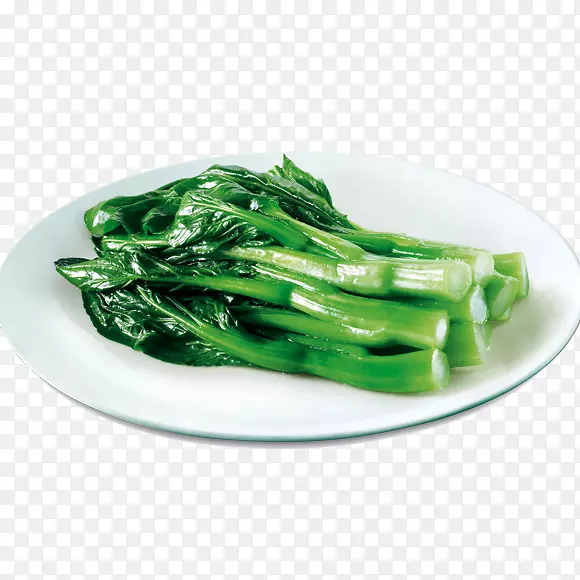 一盘子绿色营养的白灼广东菜心插