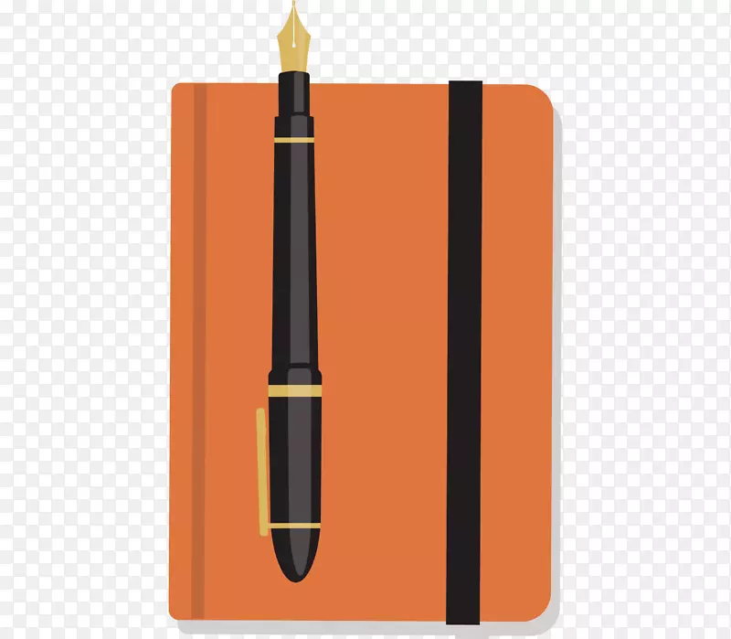 一本橙色矢量笔记本与钢笔