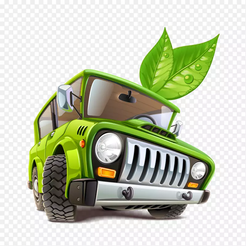 矢量手绘绿色越野车