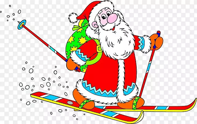 免抠卡通滑雪的圣诞老人