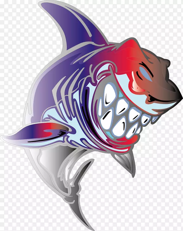 呲牙咧嘴的鲨鱼手绘图