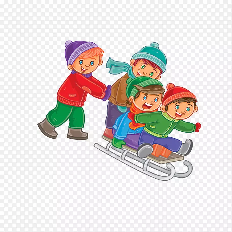 一群玩雪橇的小孩