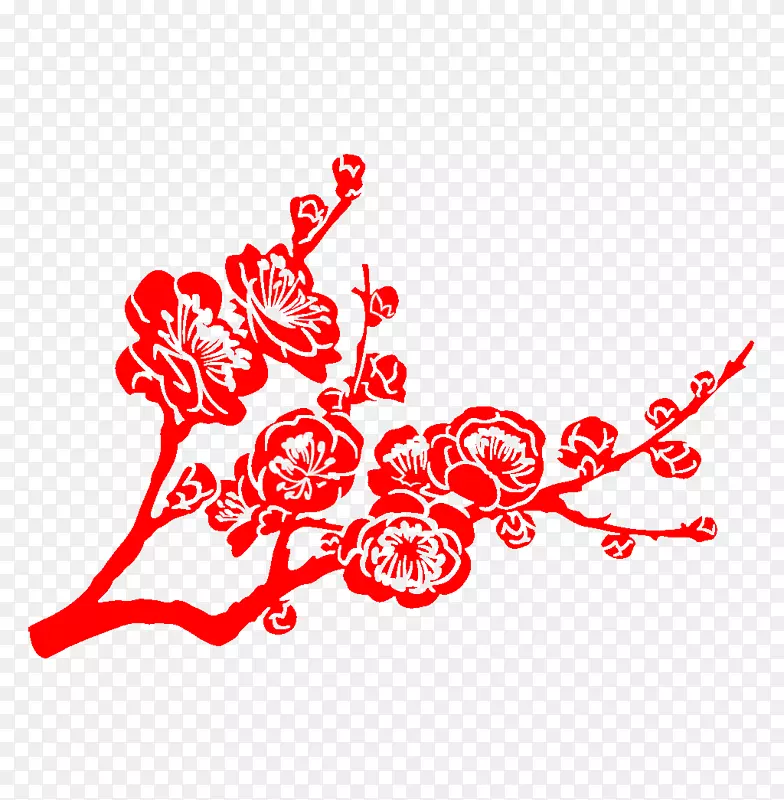 红色民间艺术剪纸梅花