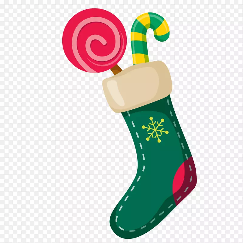 绿色圣诞袜中的棒棒糖