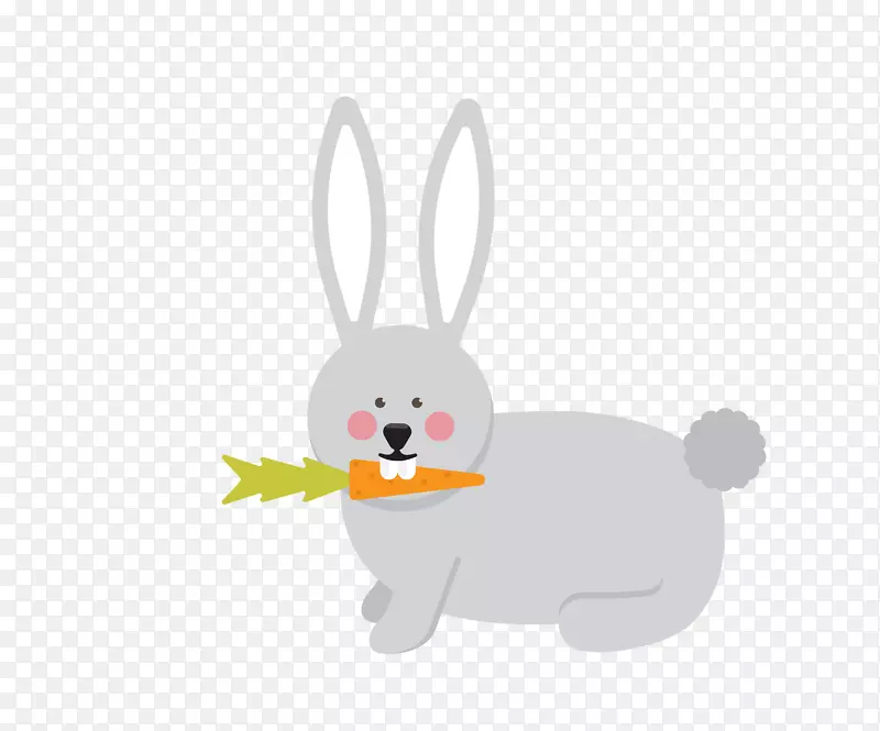 矢量灰色可爱卡通吃萝卜小兔子