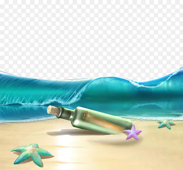 手绘海浪沙滩
