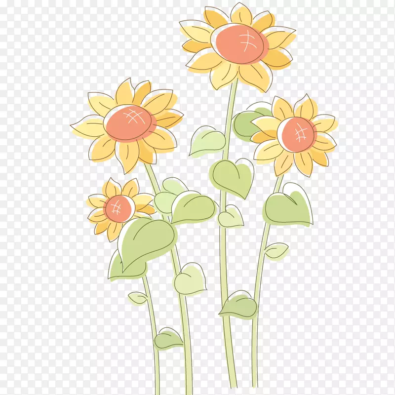 四朵漂亮的卡通向日葵