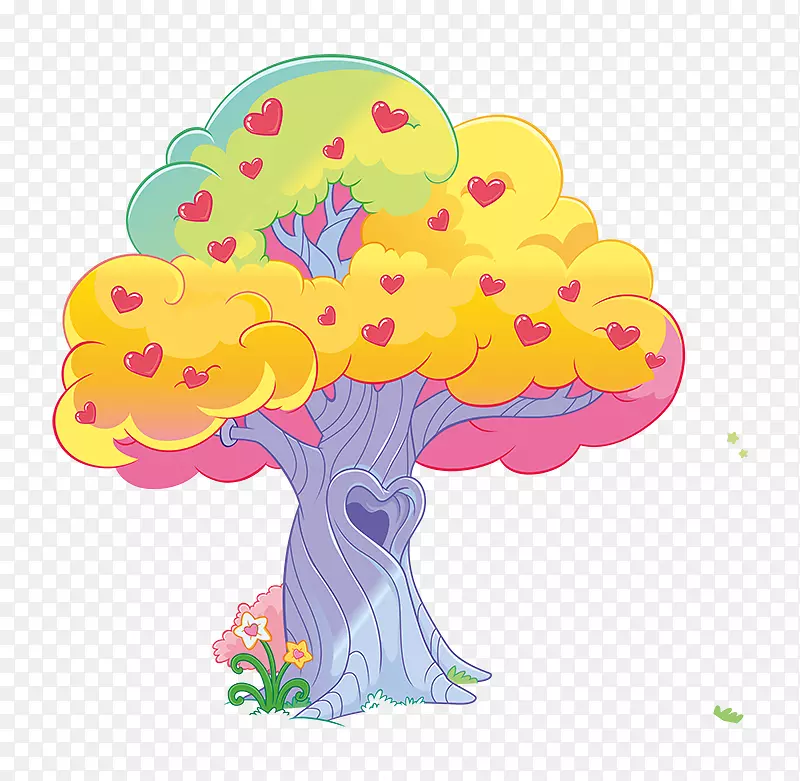 卡通手绘小清新插画装饰彩色的树