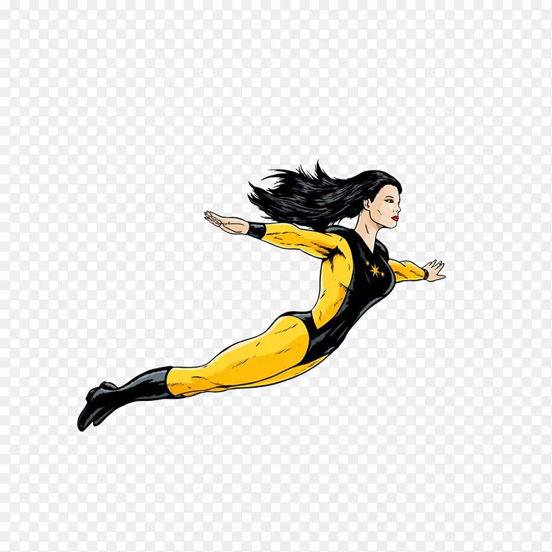 卡通张开双臂飞行的女超人素材