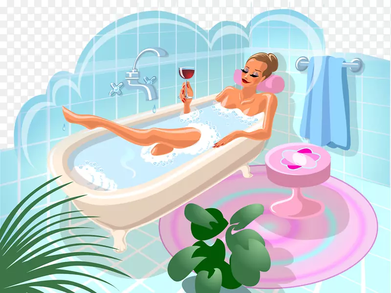 美女浴室洗澡插画