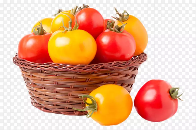 实物新鲜黄色红色篮子里的番茄