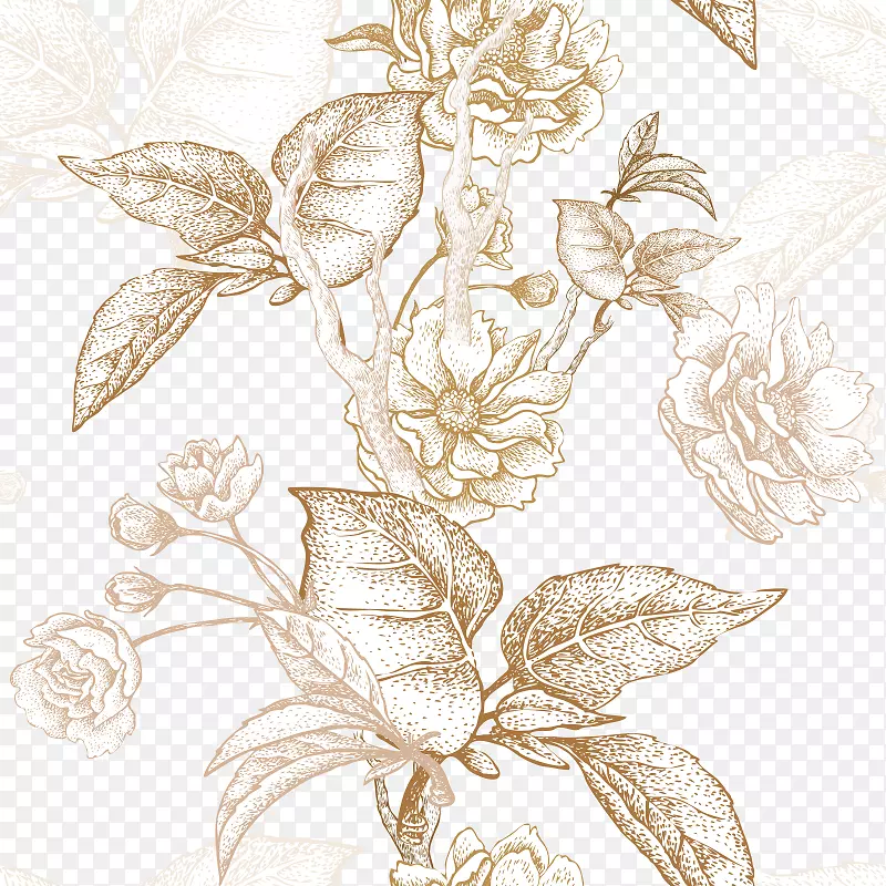 单色棕色手绘花卉