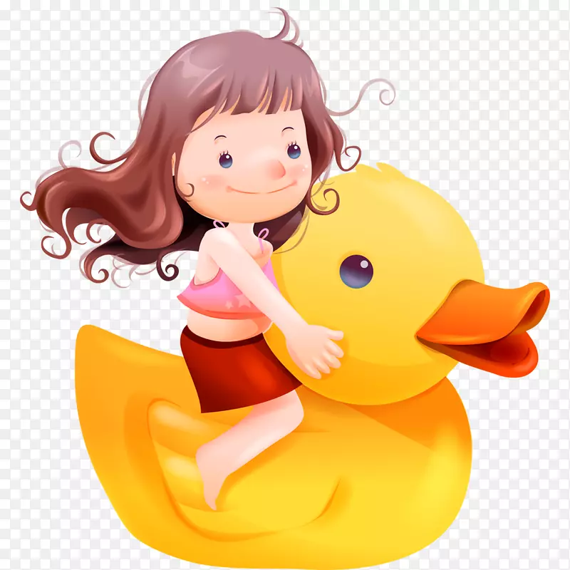坐着鸭子玩具的女孩