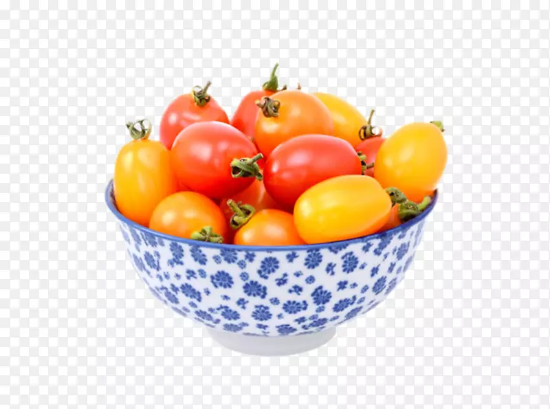 实物新鲜黄红色碗里的樱桃番茄