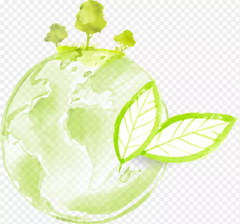 绿色手绘水彩地球