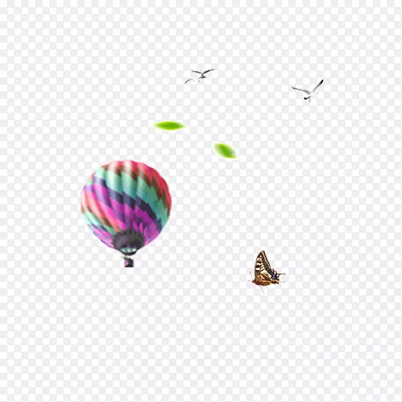 热气球 绿叶 蝴蝶 装饰图案 春天