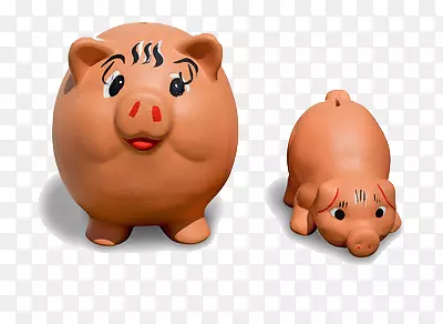 两只陶瓷的猪公仔