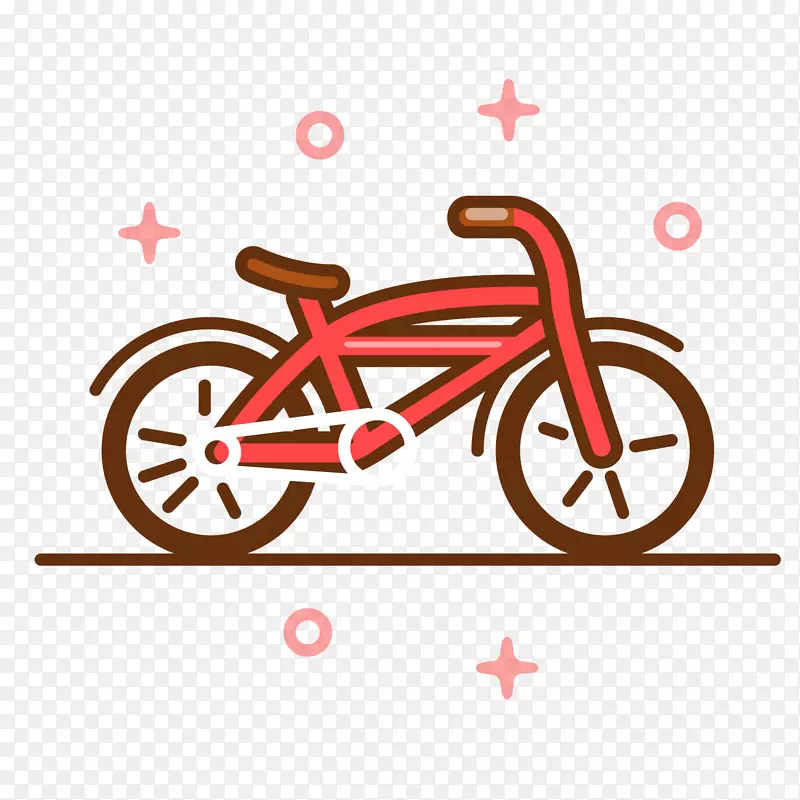 红色手绘线稿自行车元素