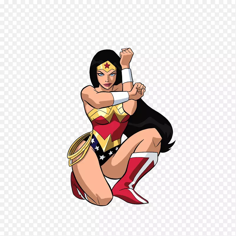 卡通蹲下的女超人素材