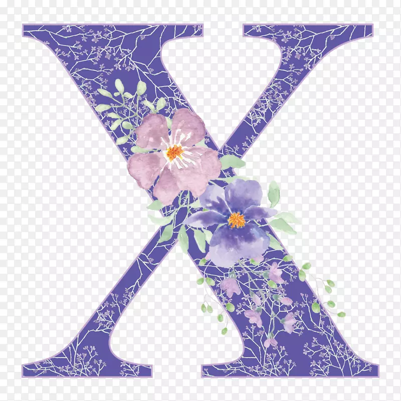 卡通手绘紫色的字母X