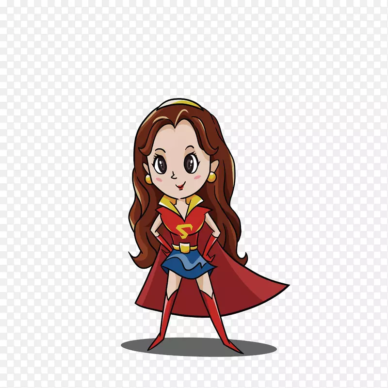 卡通双手叉腰站立的漂亮女超人素