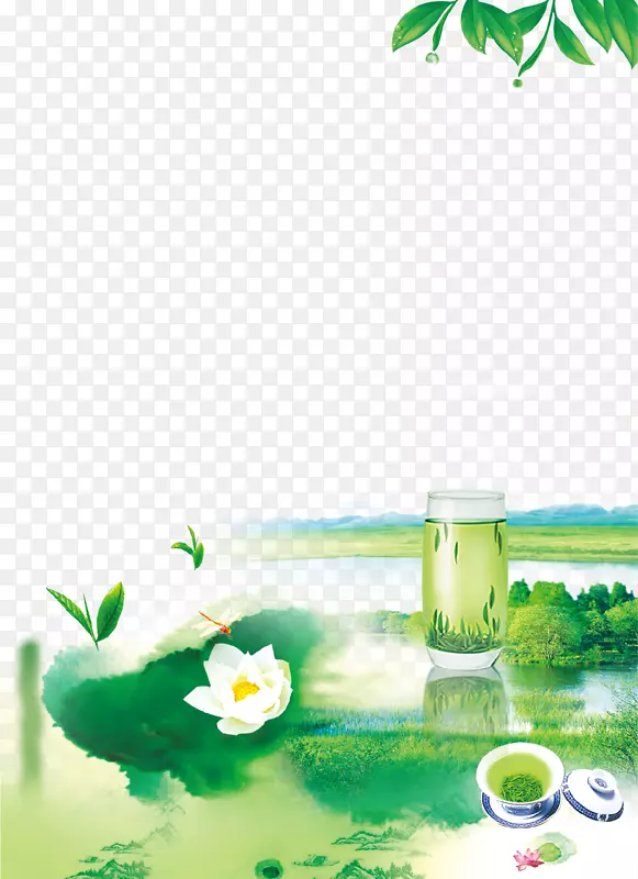 绿色清新茶文化海报背景