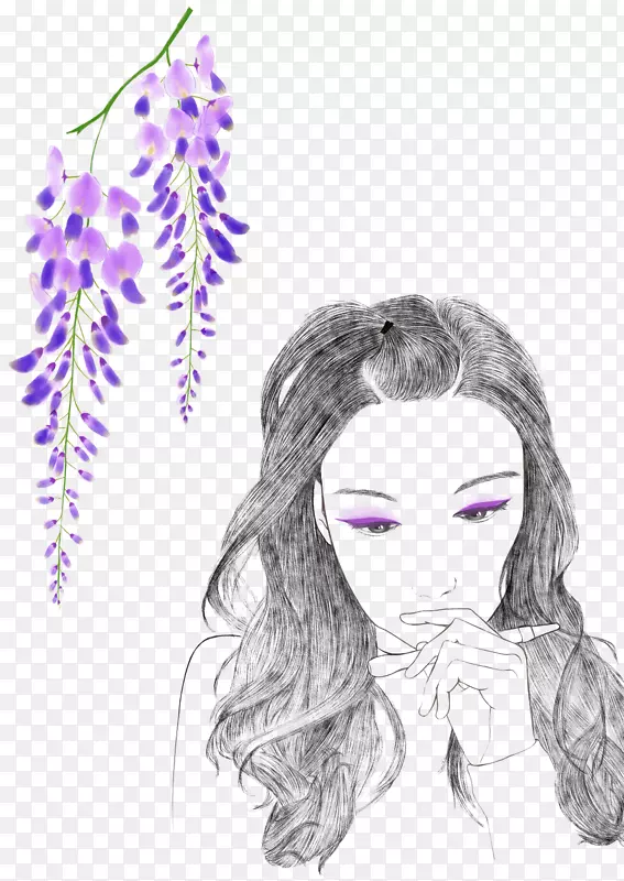 紫藤花与少女图片素材
