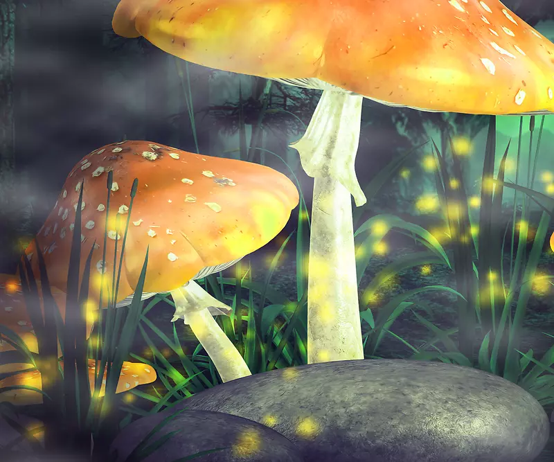森林中的黄色蘑菇