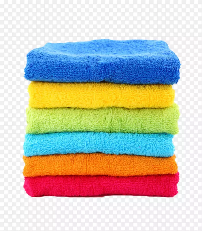 一堆彩色层叠着的毛巾清洁用品实