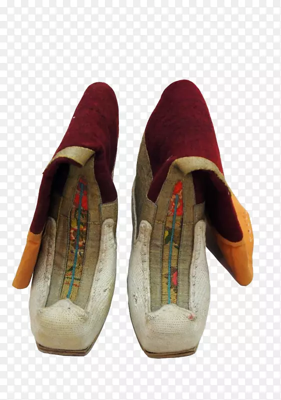 矢量藏族镶缎面翘尖氆氇靴