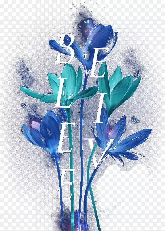 蓝色发光鲜花