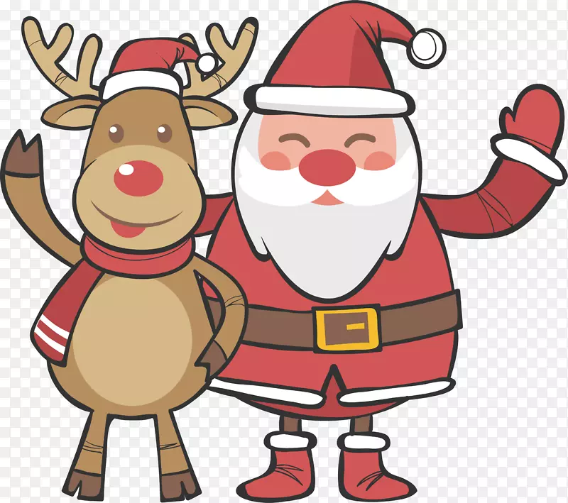 可爱打招呼的圣诞老人和驯鹿