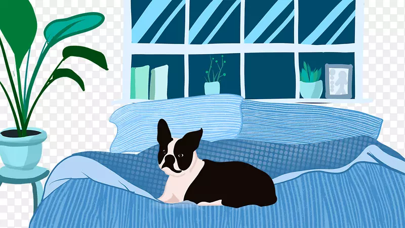 免抠卡通手绘卧在床上的宠物狗