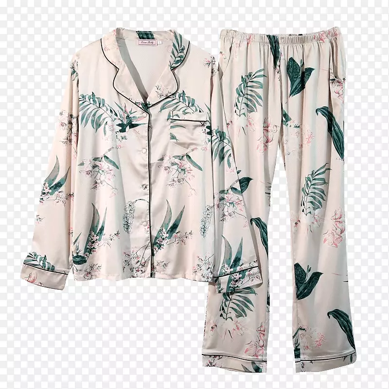 衬衫领花卉冰丝长袖家居服