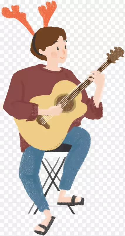卡通手绘弹吉他的男孩