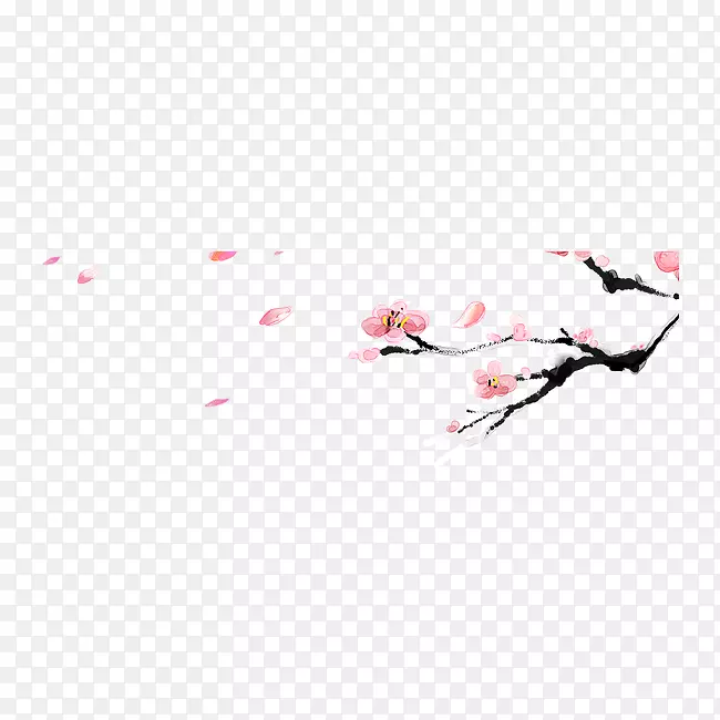 桃花树和飞舞的花瓣