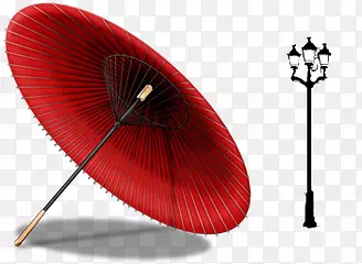 中国风油纸伞红色雨伞路灯