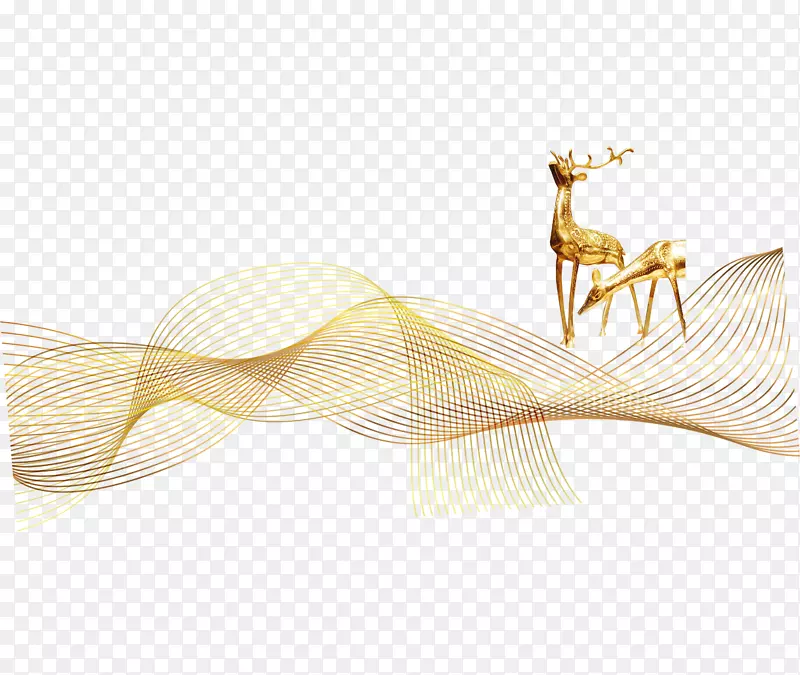 金色线条麋鹿装饰图案