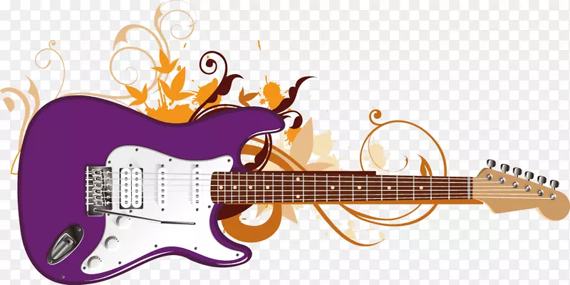 紫色吉他花纹装饰矢量图