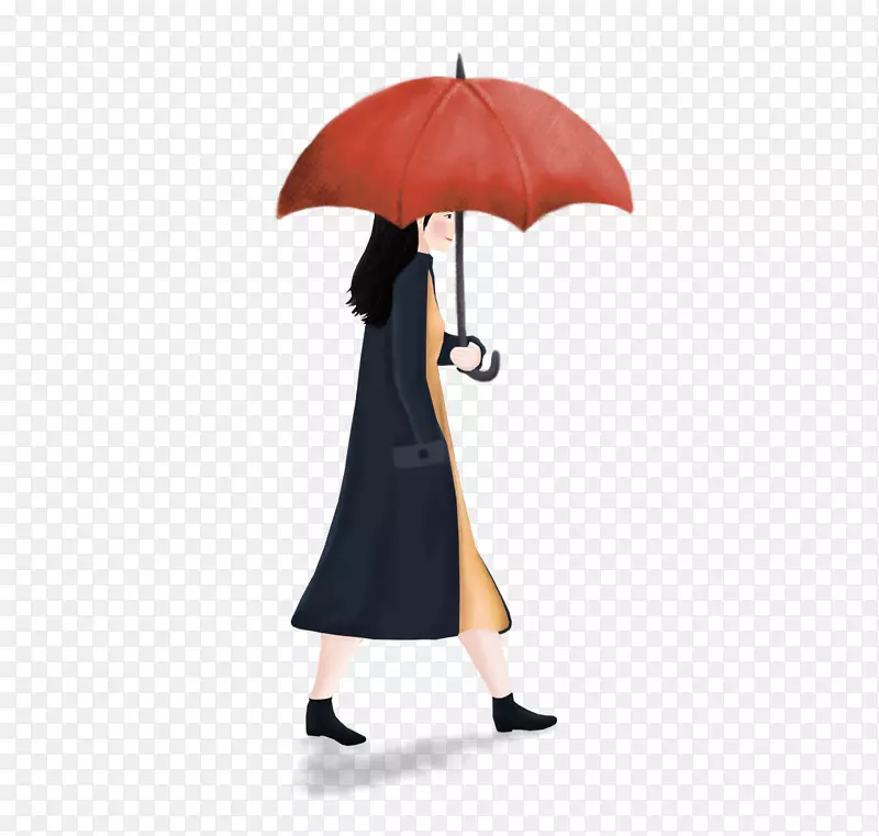 卡通手绘打伞的女人