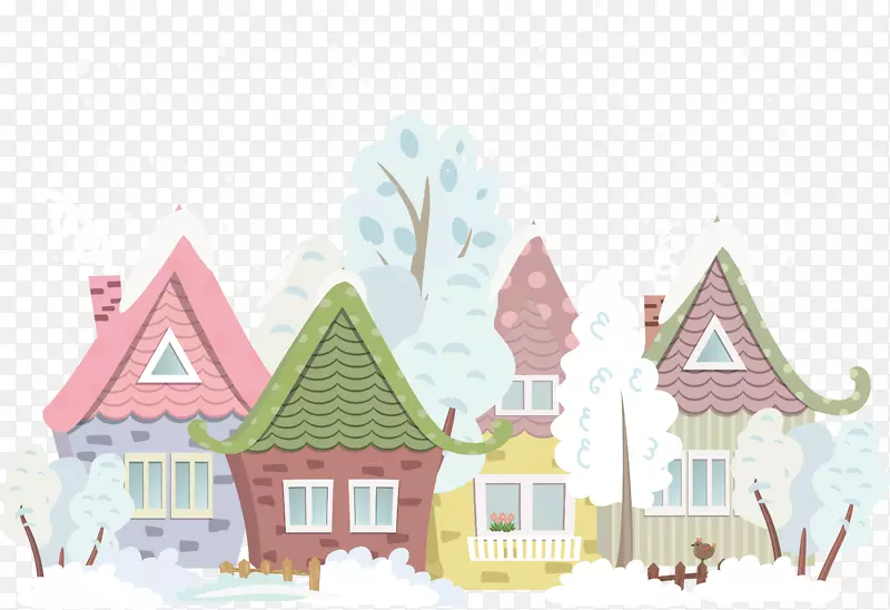 卡通雪景房屋